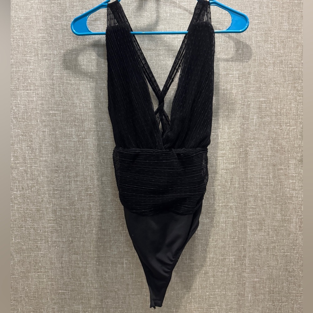 Lulu's Black Textured Bodysuit